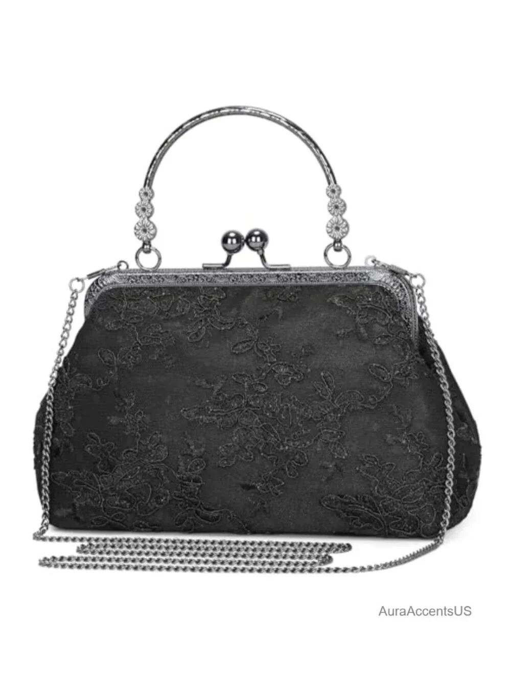 Vintage Lace Floral Clutch Evening Bag, Embroidered Handbag with Detachable